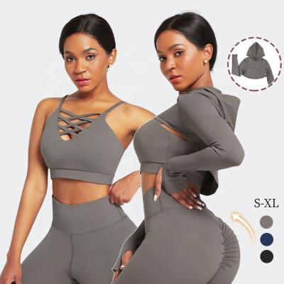 Cina Set di yoga a 3 pezzi reggiseno sportivo traspirante abbigliamento attivo leggings e abbigliamento yoga grandezza maggiore in vendita