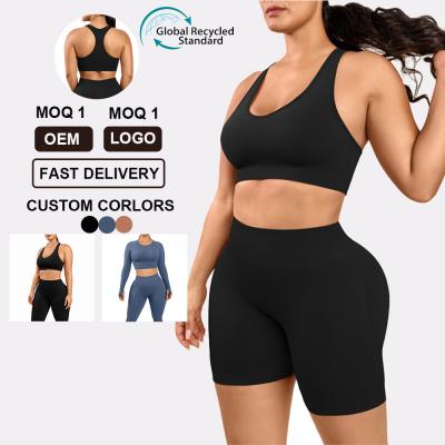 China Custom gym fitness high waist two piece seamless yoga set ECO friendly HEXIN plus size for sale