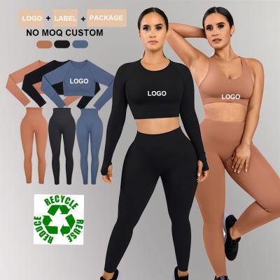 China Sportswear ECO friendly recycled two pieces women leggings yoga set for gym and fitness for sale