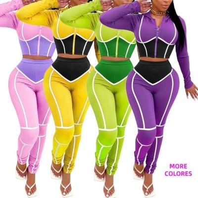 Chine Couleur printanière de contraste Casual Jogging Sport Costume pour femmes 2 pièces ensemble vêtements pour femmes à vendre