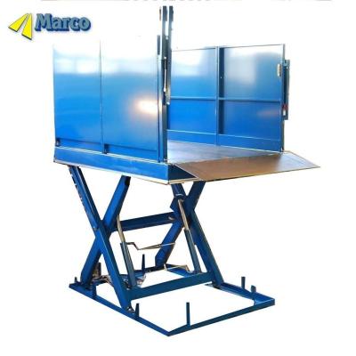 China Hydraulic Loading Dock Lift Table with Twin Boom Barrier Loading Flaps and Handrails 305mm Close Height 1600mm Lift Stroke for sale