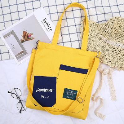 China Reusable Student Handled Simple Shopping Bag Girls Solid Color Ruthbag Cloth Totes Woman Shoulder Eco Bag Student Book Bag for sale