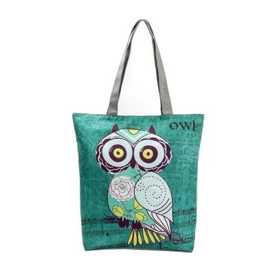 China Ruthbag Owl Printed Beach Canvas Tote Handled Women's Shopping Bag Casual Handbags for sale