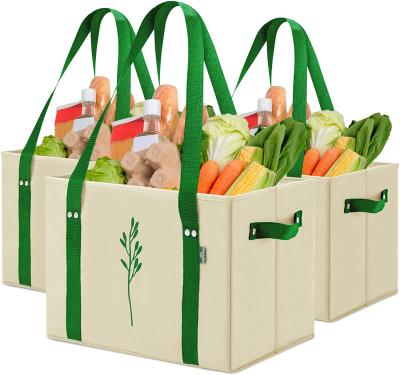 China Reusable Heavy Duty Foldable Washable Canvas Handled Grocery Bags Tote Shopping Bags Box Bag with Straps and Handles for sale