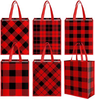 China Ruthbag Red and Black Plaid Handled Bags Easter Treat Nonwoven Bags Valentine's Day Candy Gift Tote Bags for Christmas Party Supplies for sale