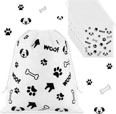 China Ruthbag Nonwoven Paw Print Treat Goodie Gift Paw Print Bags Paw Dog Print Drawstring Bags Rope Handle Bags For Animal Theme Puppy for sale