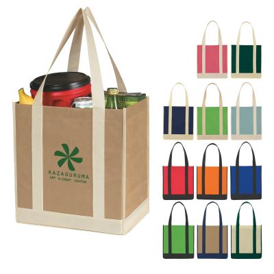 China Rope Handle Ruthbag TWO-TONE NON-WOVEN CUSTOMER TOTE BAG WITH BOTTOM INSERT for sale