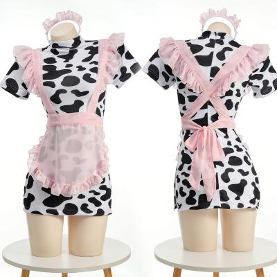 China Cute Maid Dress Women Model Cow Performance Uniform Set Nightwear Sexy Suits And Wrap Hip Skirt for sale