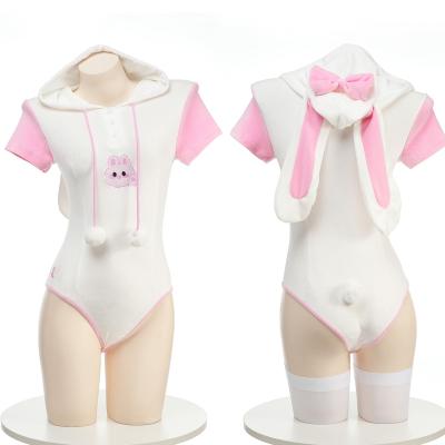 China Rabbit Girl Bunny Sweatshirt High Fork Hoodie Tight Fit Short Sleeve One Piece Cute Open One Piece Skinny Pajamas Original Uniform for sale