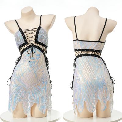 China Women's Mermaid Semi Transparentmesh Sequin Lace Skirt Sexy Suspender Dress Cosplay Link Nightgown for sale