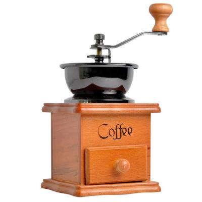 China Hotel Classic Hand Vintage Coffee Grinder Mixer Wooden Coffee Bean Grinder Machine Manual Coffee Grinder for sale