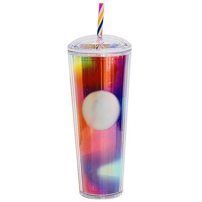 China Sustainable Double Tumbler Skinny 24oz Colorful Acrylic Tumbler Cups Acrylic Tumbler With Stylish Straw for sale