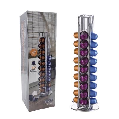 China Rotating 40 coffee pod coffee storage pod organizer coffee tower viable stand nespresso capsules for sale