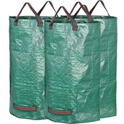 China Eco-friendly Collapsible 120L Pack Green Heavy Duty Garden PP Compost Trash Tidy Bags for sale