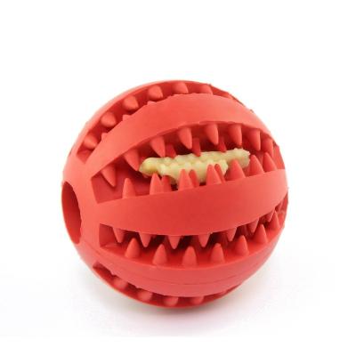 China Dog Toy Ball Nontoxic Bite Resistant Food Treat Feeder Chew Tooth Toys Cleaning Stocked Training Ball For Pet for sale