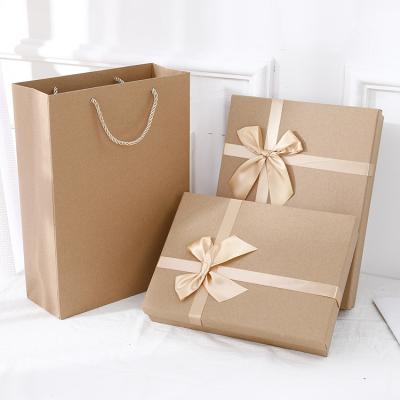 China Custom Made Materials Free Sample Recycled Gift Craft High End Packaging Box With Ribbon Kraft Paper Gift Box for sale