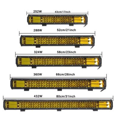 China All cars 21INCHES barras led para coche 144W/180/W216W/288W/324W Luz barra led off road ambar y blanco for sale