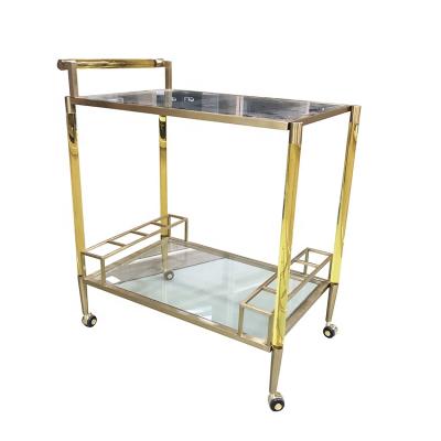 China North America Style Hotel Airline Luxury High Quality Liquor Beautiful Two Layers Bar Cart 4 Wheels Rolling Beverage Food Airline Cart Serving Cart for sale