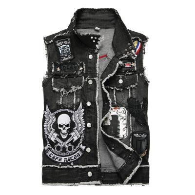 China 2021 Aliexpress Breathable Men's Denim Vest Invest Black Embroidered Head Men's Denim Clothes for sale