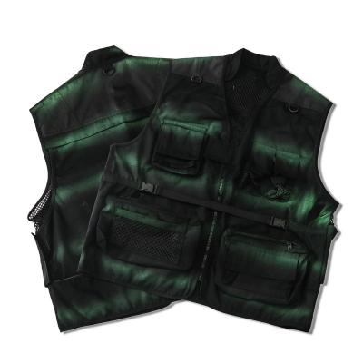 China Breathable Loose Cardigan Hand Painted Ink-splatter Grid Machining Army Style Sleeveless Men And Women's Vest for sale