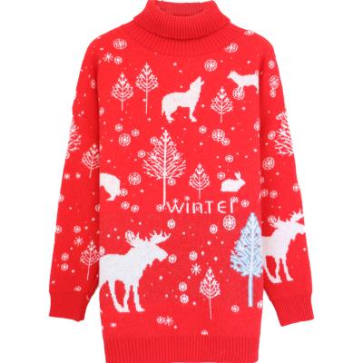 China Breathable Red Lazy Style Thickened Ladies Sweater Autumn And Winter Loose Pullover Christmas Turtle Neck Sweater for sale