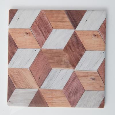 China Sustainable Parquet Tiles Designs UV Printed Absorbent Ceramic Coaster With Cork Base for sale