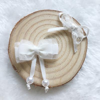 China Eco - Friendly Double Face 3cm / 3.5cm Satin Ribbon Bows With Decorative Pearl For Underwear Bra for sale