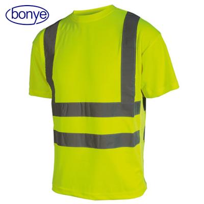 China 100%polyester Vis color side T-shirt Reflective Short Sleeve Rib stitching birdeye knitted sleeveT-SHIRTmesh fabric140gsm hi for sale