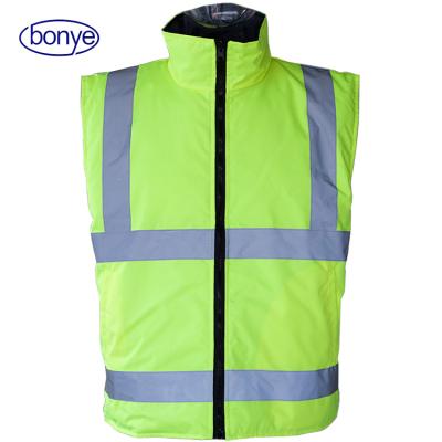 China 150D Hot Selling HI-VISIBILITY Thick Reflective Jacket Interactive Bodywarmers (two sides) PU 150D Breathable Fleece +Polar Fabric PU for sale