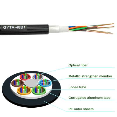 China Telecommunication Indoor Outdoor 1000M 144 Core Fiber Optic Cable Gyta Single Mode G652D G657A1 Fiber Optic Cable for sale