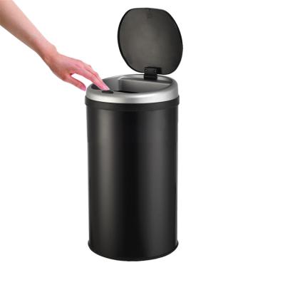 China Sustainable T130 black stainless steel kitchen hotel one touch press button metal waste bin for sale for sale