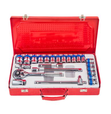 China Hot Sale 24 Pcs HEXAGONAL Sliding Bar Ratchet Grip Set Car Repair Tool Kit Socket Tool Kit With Metal Box for sale