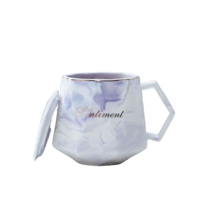 China Viable Geometric Shape Ceramic Coffee Mug Marble Creative Marble Mugs With Lid for sale