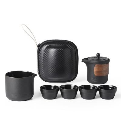 China Viable Pottery Black Stone Glazed Tea Set Drinkware Portable Tea Sets With Teapot Kung Fu Tea Pot Set Chinese Ceramic Ceramic for sale