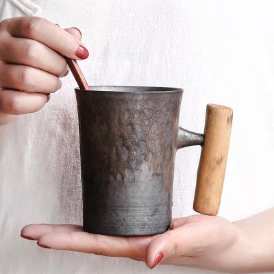 China Viable Japanese Ceramic Mug Rust Luster Tea Milk Beer Mug With Wooden Handle Home Office Ministry Drinkware Ceramic Japanese Coffee Cup Mug for sale