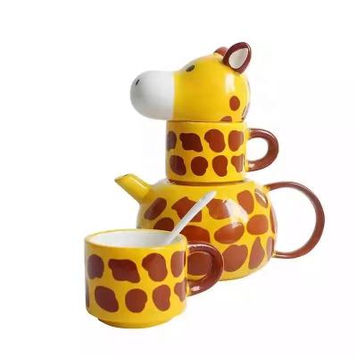 China Viable ceramic tea cups and teapot set giraffe animal ceramic mug set creative giraffe cup animal cute ceramic set for sale