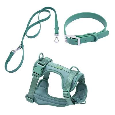 China Padded Adjustable Waterproof Soft PVC Coated Strap Dog Collar Leash Dog Harness Sets for sale