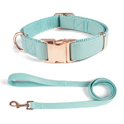 China Wholesale Custom Personalized Metal Buckle Nylon Leather Dog Leads Collar for sale