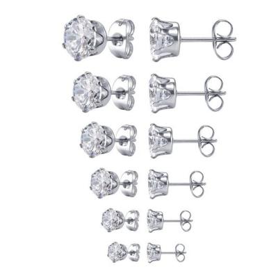 China Jewelry Zircon Earrings Women's Stainless Steel Round Clear Cubic Zirconia Stud Earring for sale