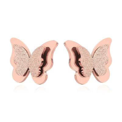 China Free Shipping Stainless Steel 18K Rose Gold Plated Double Butterfly Stud Earrings For Women and Girl for sale