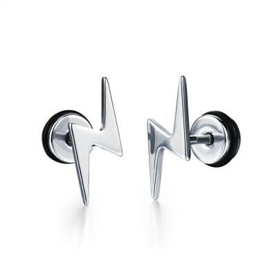 China Punk Ear Stud Earrings For Men Hip Hop Jewelry Gift Stainless Steel Screw Back Earrings Lightning Stud Earrings for sale