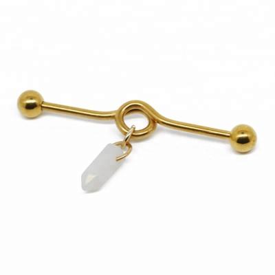 China Fashion body piercing industrial barbell with milky white stone for sale