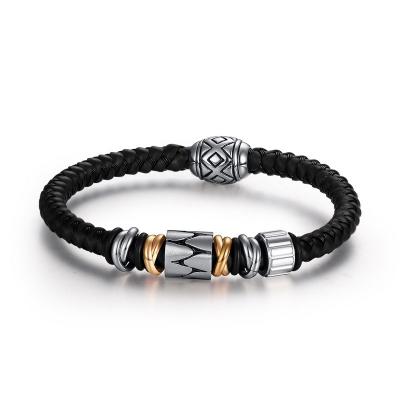 China High Quality Mens Stainless Steel Real Leather Bracelet Wholesale for sale