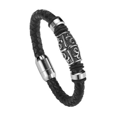 China Wholesale custom fashion magnetic clasp handmade genuine mens leather bracelet for sale