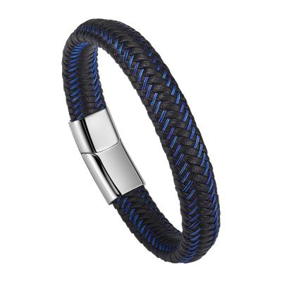 China Braided Leather Bracelets For Men,Leather Bracelets Fashion Magnetic Clasp 7.5-8.5 Inch for sale