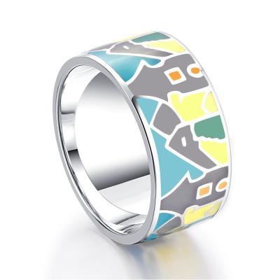 China Custom Enamel Jewelry Colorful Ring Russia Fashion Jewelry 92 Sterling Silver Ring for sale