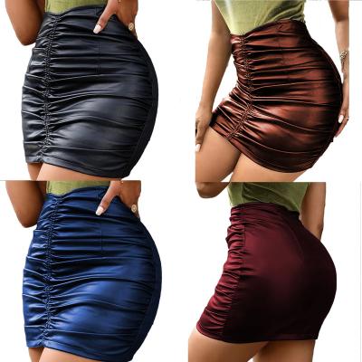 China Viable Hot Selling W5902 Women's High Waist Slim Multicolor PU PU Skirt Sexy Leather Skirt Shorts for sale