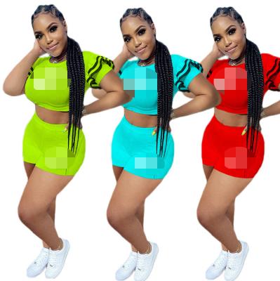 China Casual letter n**k print breathable hot sale L6019 plus-size women's short sleeve multi color two pieces women tracksuit sets for sale