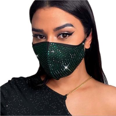 China Reusable Washable Face Mask Rhinestone Face Mask Fashion Glitter Cotton Eco-Friendly Face Cover Adjustable With Ear Rope Locks For Women for sale