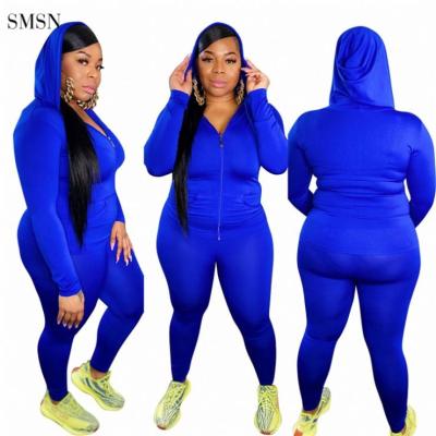 China 1082165 2021 Autumn Winter Solid Color Zipper Anti-Static Casual Hoodies Plus Size Set Best Design Knitting Women Pants Two Piece Set for sale